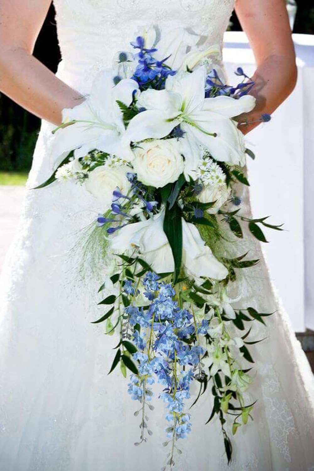 IPOPU Blue Silk Flowers - 9PCS Artificial Flowers Combo: Blue Delphinium, Clematis Greenery, 33.5" Long Stem for Tall Vase, Bluebonnet Decor, Floral Centerpiece, Bridal Bouquets for Wedding