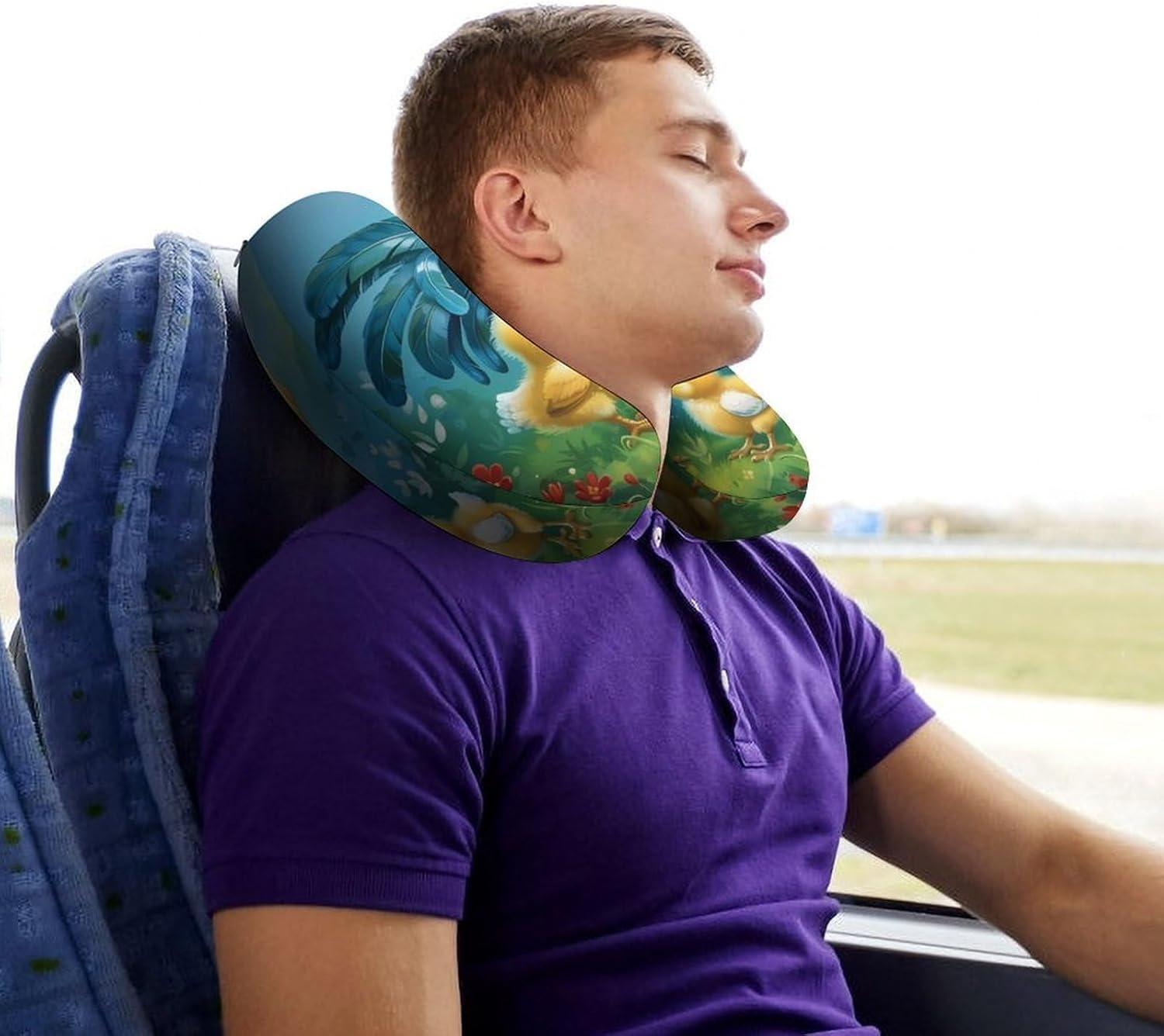 Rooster with Chickens Painting Travel Pillow U Shape Neck Pillow Washable Pillowcase for Sleeping Chair