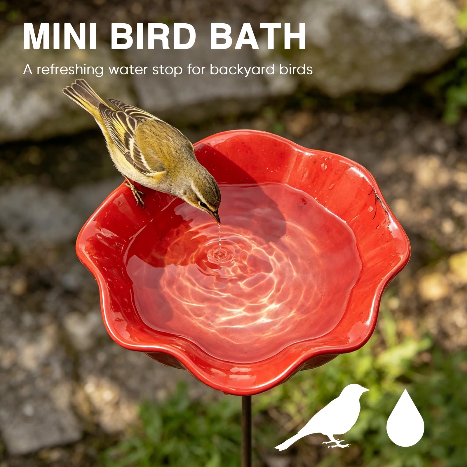 50 * 13cm Metal Flowers for Garden, Flower Bird Feeder, Metal Garden Flowers On Stakes, Metals Bird Bath, Gardens Bird Bath, Metals Bird Feeder, Flower-Shaped Bee Watering Station for Gardens (1pc) - 3