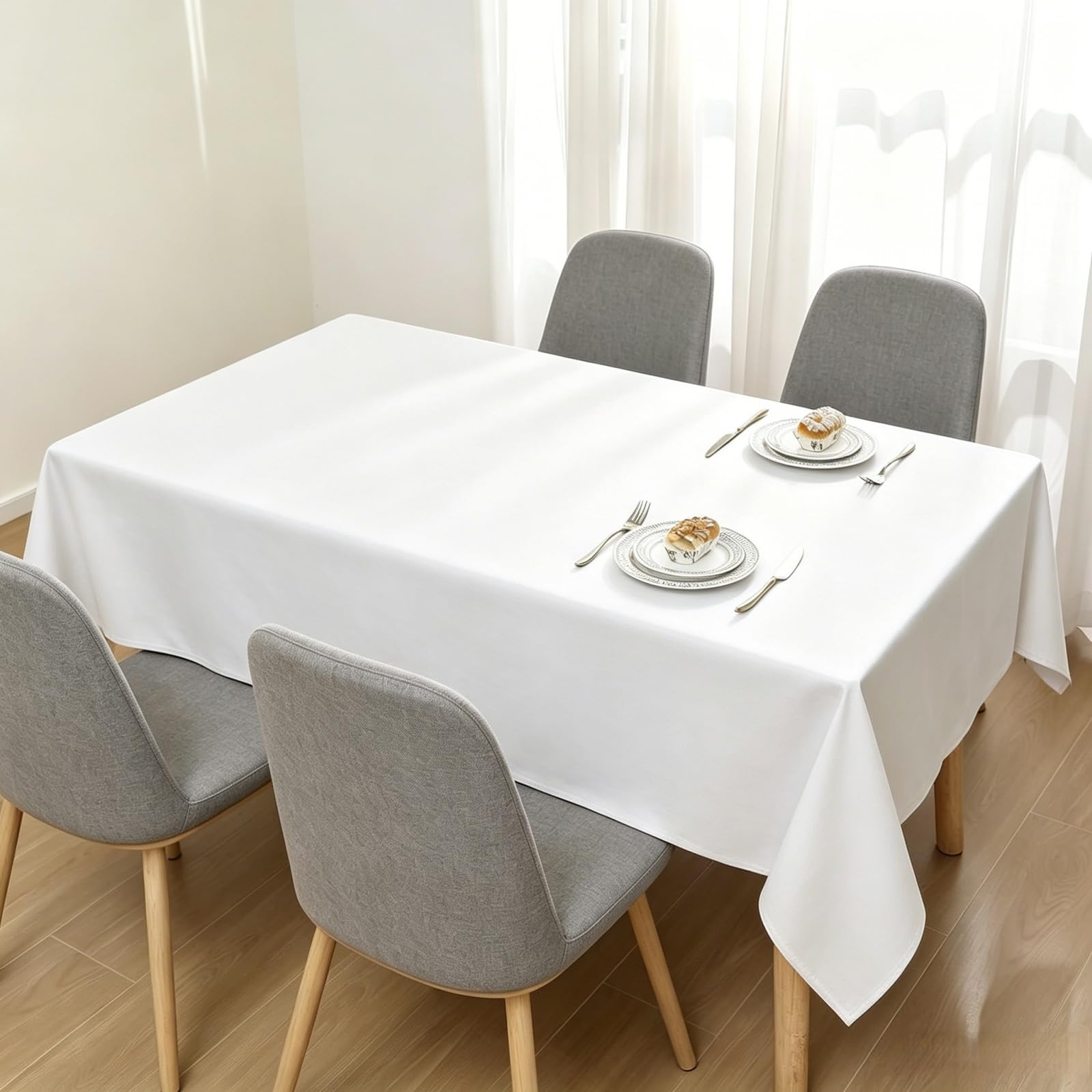 LIHUANE Rectangle Tablecloth 105 x 135 cm Wipeable Water Resistant Dining Table Cover Wipe Clean Washable Polyester for Rectangle Tables, White