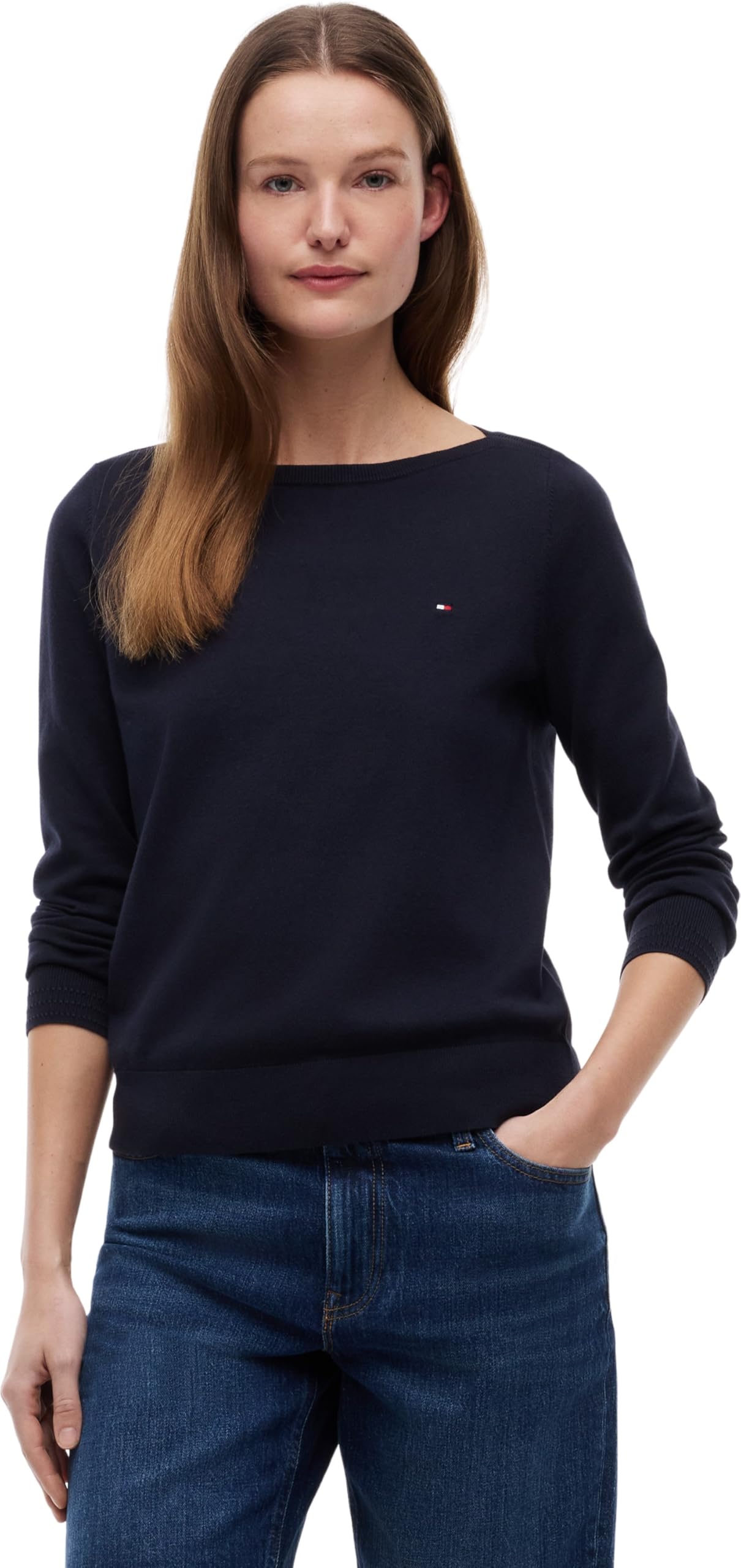 Tommy Hilfiger Women’s Cotton Jersey Stitch Boat Neck Jumper, Blue (Desert Sky), 3XL