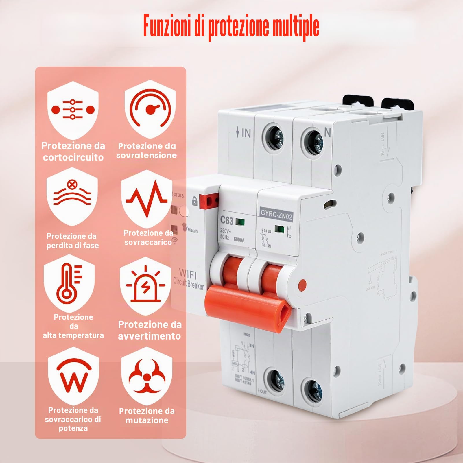Interruttore magnetotermico differenziale wifi salvavita Interruttore temporizzato contatore elettrico 63A 2P tuya controllo recovery reclosing Protezione da sottotensione sovraccarico.