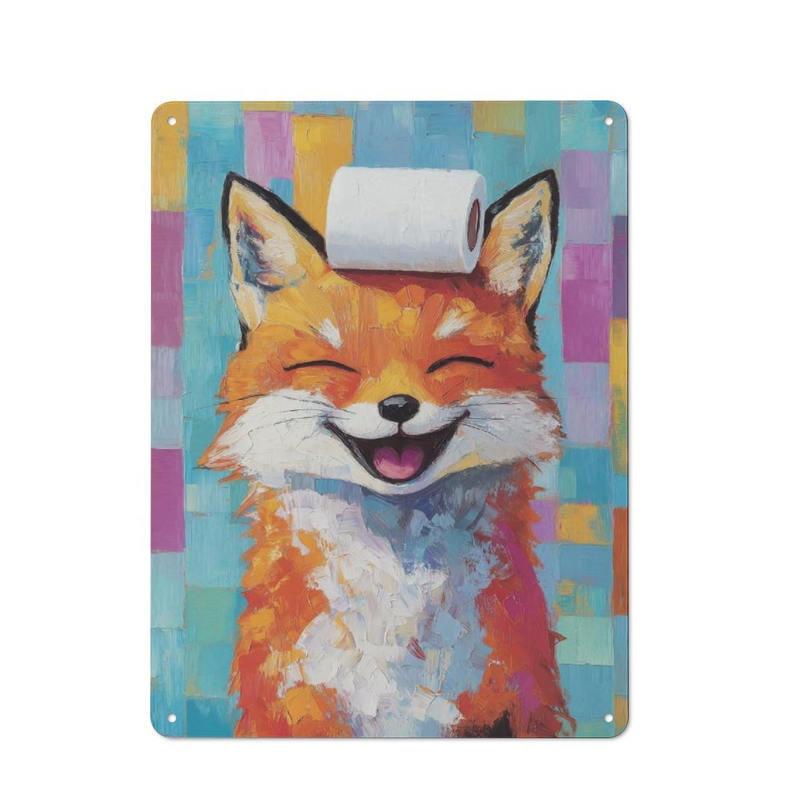 Junmoney Smiling Fox With Toilet Paper Metal Plaque 40X30cm With For Pub Or Café, Rustic Decor, For Pub Decor Enthusiasts