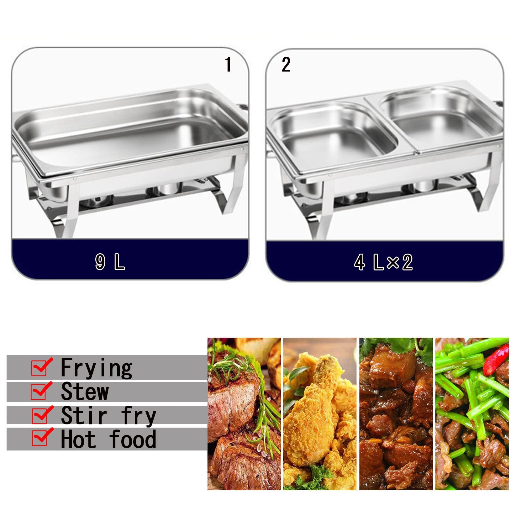 Olla de Calentamiento Aislamiento Calentador Alimentos Calientaplatos buffet bandejas de Acero Inoxidable Chafing Dish Servidor Termostato de temperatura,Bandeja Calientes Función Mantenimiento Calor