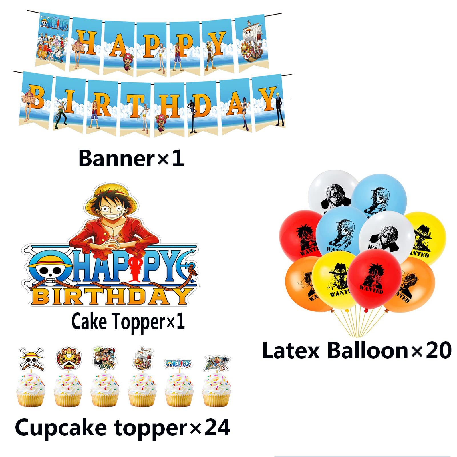 Buy 46 Pcs Anime Birthday Party Supplies, One Piece Party Happy