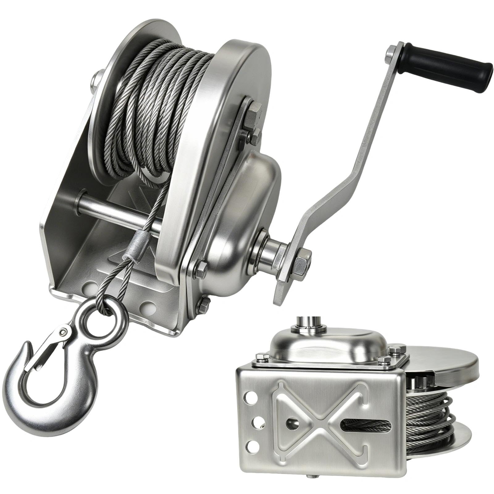 Verricello Manuale Piccolo Inox, Argano Manuale a Fune(10m,1200lbs)