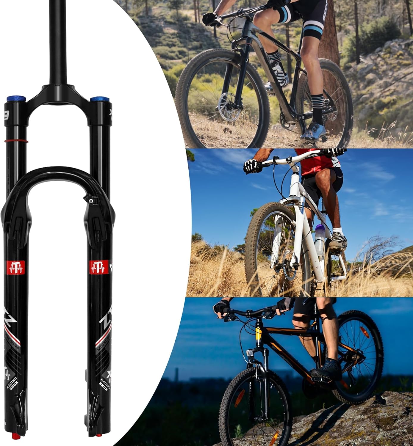ZTZ 26/27.5/29 inch MTB Air Suspension Fork, Upgraded 34mm Stanchions & 140mm Travel, Rebound Adjust, Straight Steerer, 9x100mm QR, Manual Lockout Front Fork for XC AM Mountain Bike