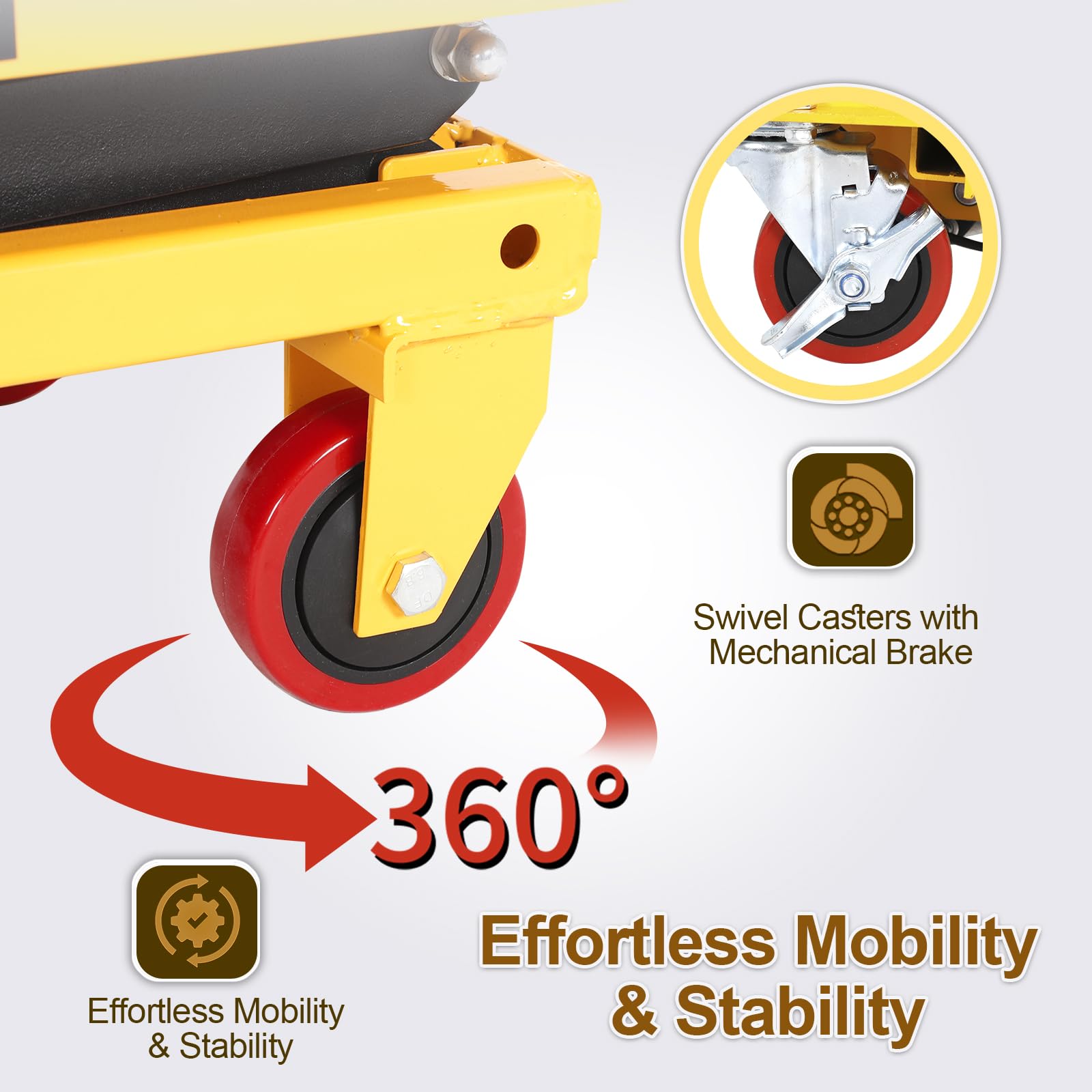 Double Scissor Hydraulic Lift Table Cart with Foldable Handle, 330 lbs Capacity, 11"–50" Lifting Range Manual Hydraulic Lift Cart with Anti-Slip Platform & 4 Wheels for Material Handling