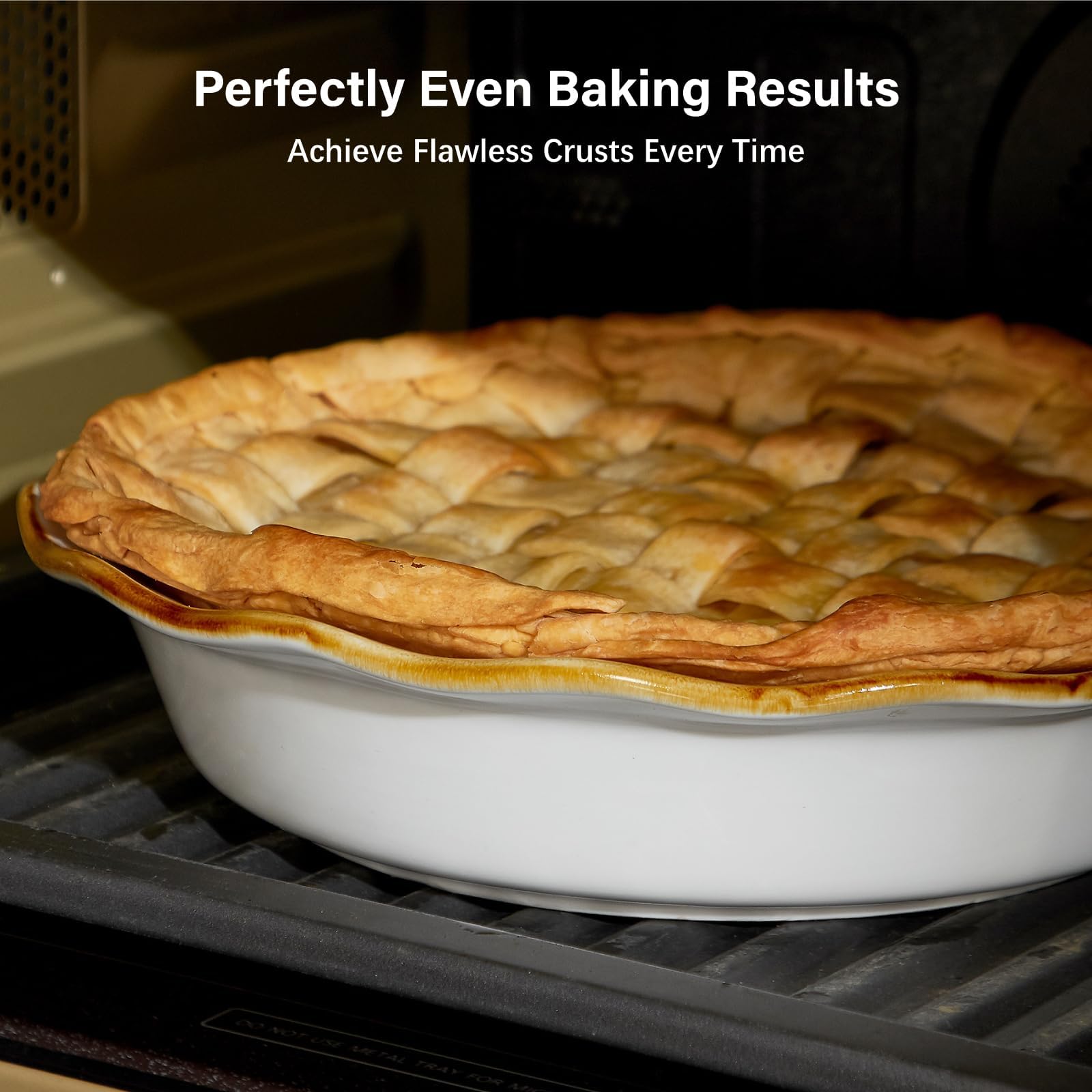 ONEMORE Moule à tarte en céramique de 22,9 cm de profondeur - Passe au four - Pour tartes au poulet, quiches et tartes, blanc rustique pour des croûtes parfaites - Grand plat de cuisson avec bord