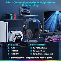 Vista 8 de Fachixy - Auriculares inalámbricos para juegos con micrófono para PC, PS5, PS4, auriculares Bluetooth para juegos - Carga rápida, batería de 50