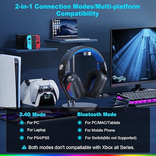 Vista 8 de Fachixy - Auriculares inalámbricos para juegos con micrófono para PC, PS5, PS4, auriculares Bluetooth para juegos - Carga rápida, batería de 50