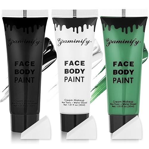Black White Green Face Body Paint 1.01 oz/pc with 3