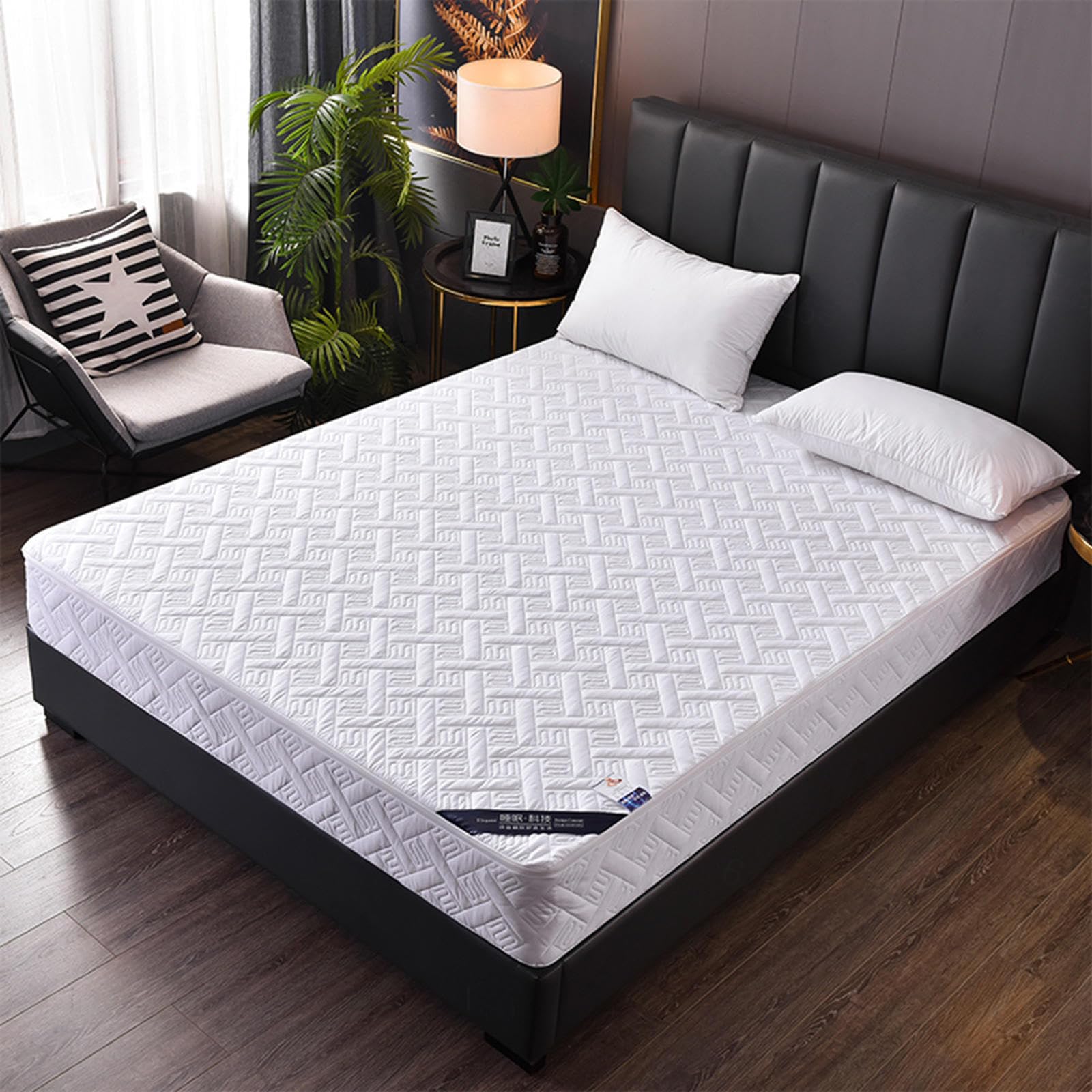 Coprimaterasso trapuntato impermeabile con cerniera, traspirante e spesso, con angoli elasticizzati, bianco, per letto singolo/matrimoniale/king size, 150 x 190 + 20 cm