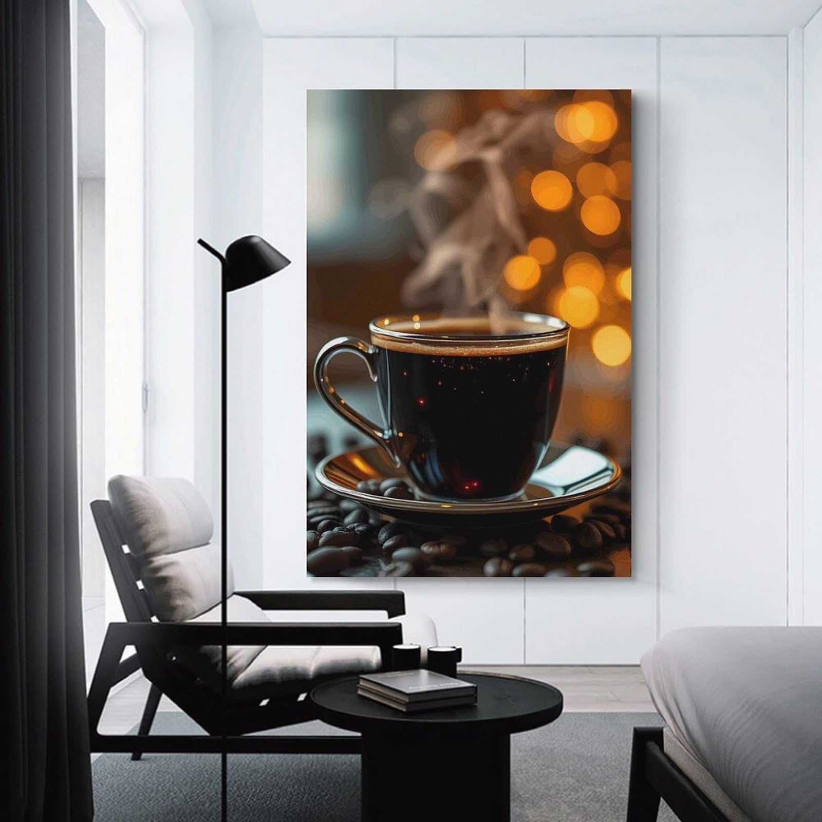 Junmoney Canvas Wall Art Steaming Cup of Coffee with Bokeh, 24x36inch(60x90cm), for Lounge Decor, Bedroom Walls Or Flats, A Home Accent with Warm Character