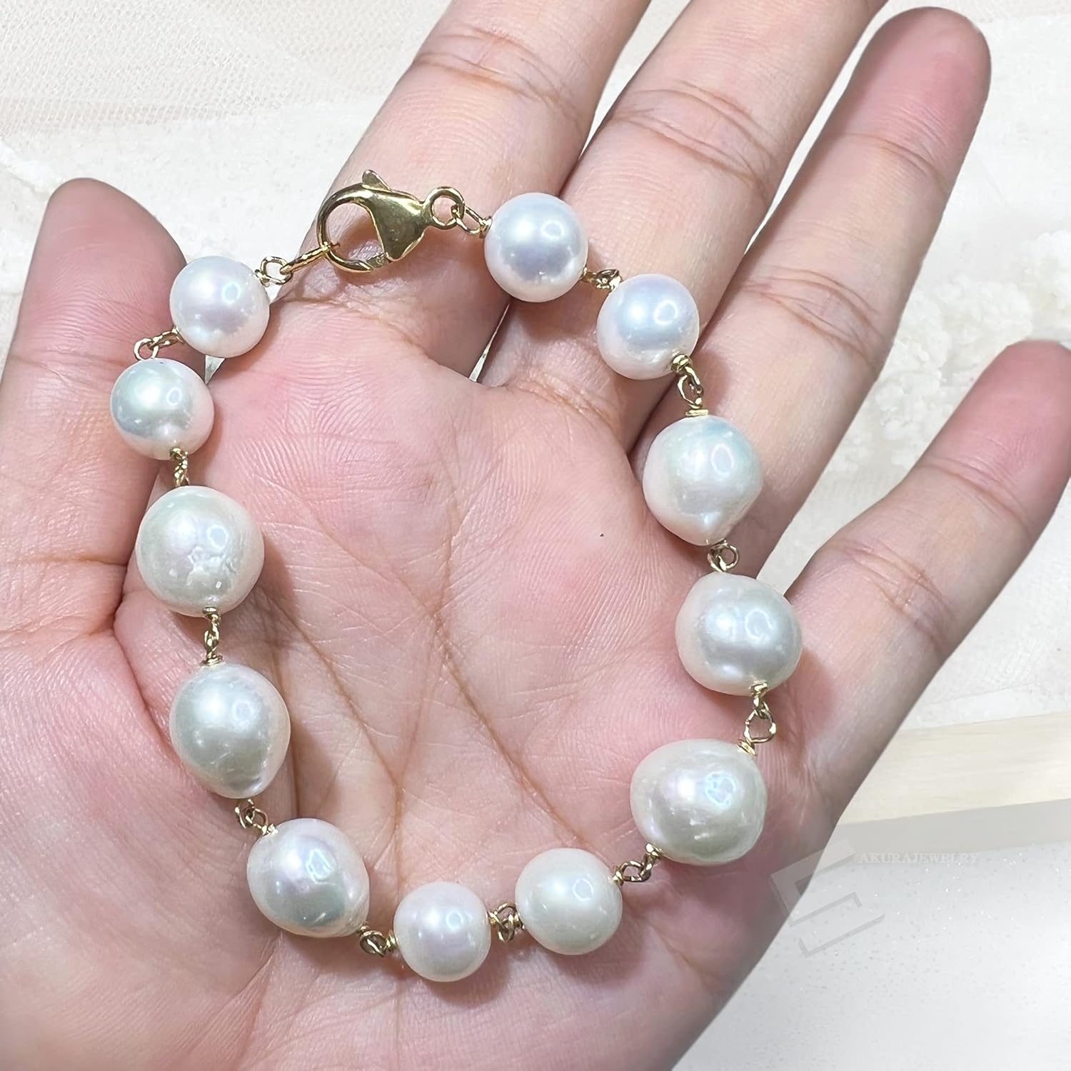 Baroque Pearls Statement Bracelet, Multi Sizes Freshwater Pearls In 14K Gold Filled Tin Cup Stackable Bracelet, Baroque Real Pearls Bracelet