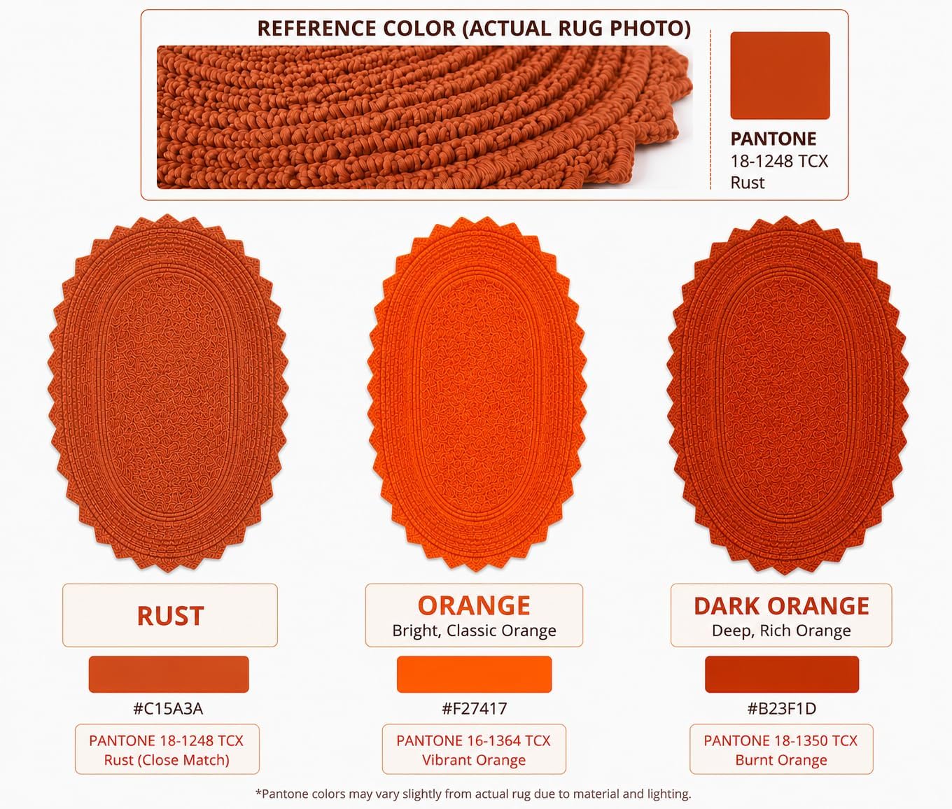 Royal Blaze Crochet Bath Rug 100% Cotton Reversible, 18”x26” Rust Oval Bath Mat, Reversible Plush Tufted Loop Design with Decorative Edges, Thick Bathroom Rug