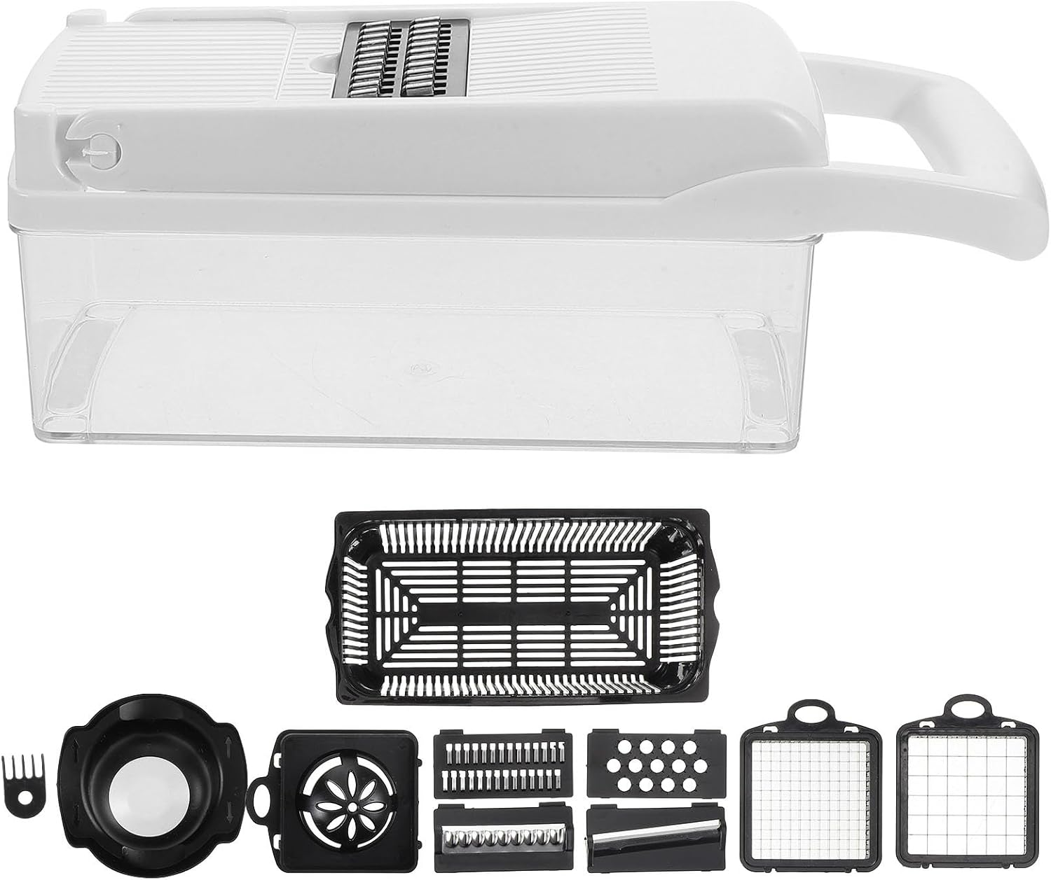 Multi-function Vegetable Slicer and Chopper 15pcs Set Food Slicer for Kitchen with Stainless Steel Grater and Handheld Mandoline Suitable for Potato, Onion, and Cucumber Cutting