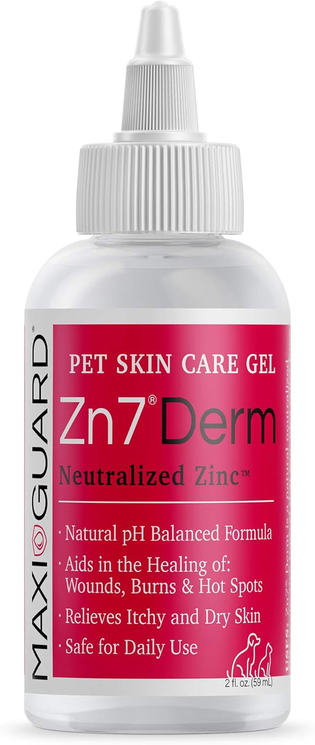 Maxi-Guard Pet Skin Care Gel Zn7 Derm with Neutralized Zinc for Dogs, Cats, Bovine, Exotics and Companion Animals (2oz), red/White : Pet Supplies