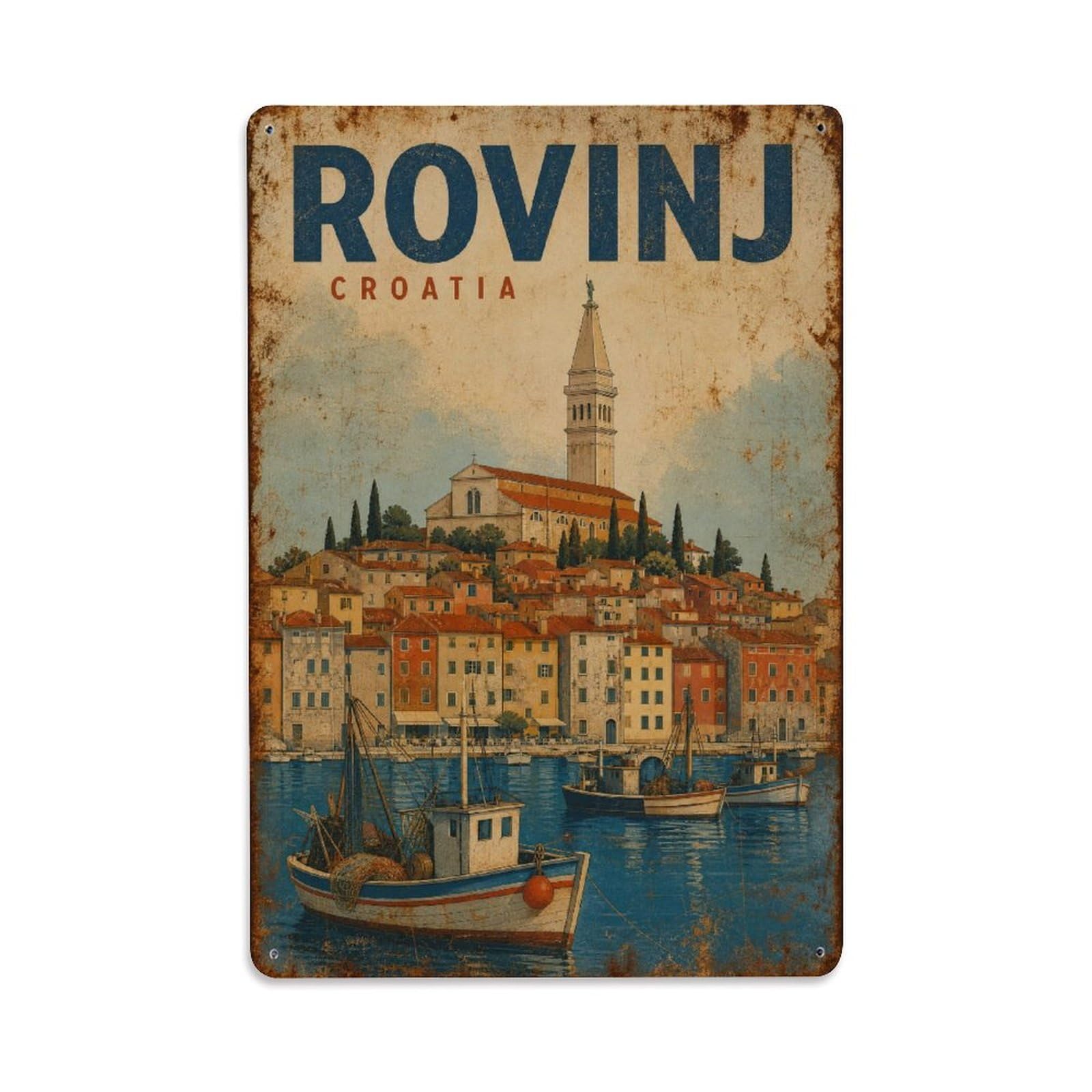 Travel Vintage Croatia Rovinj Metal Tin Sign
