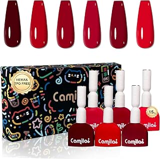 CAMILA ¿ 6pcs 15ml Hema Free Tpo Free Gel Polish Set Deep Cherry Red Color Long Lasting Gel Nail Polish Kit Soak Off Gel Polish Big Bottle Manicure Salon | Crimson color B