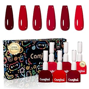 CAMILA 6pcs 15ml Hema Free Tpo Free Gel Polish Set Deep Cherry Red Color Long Lasting Gel Nail