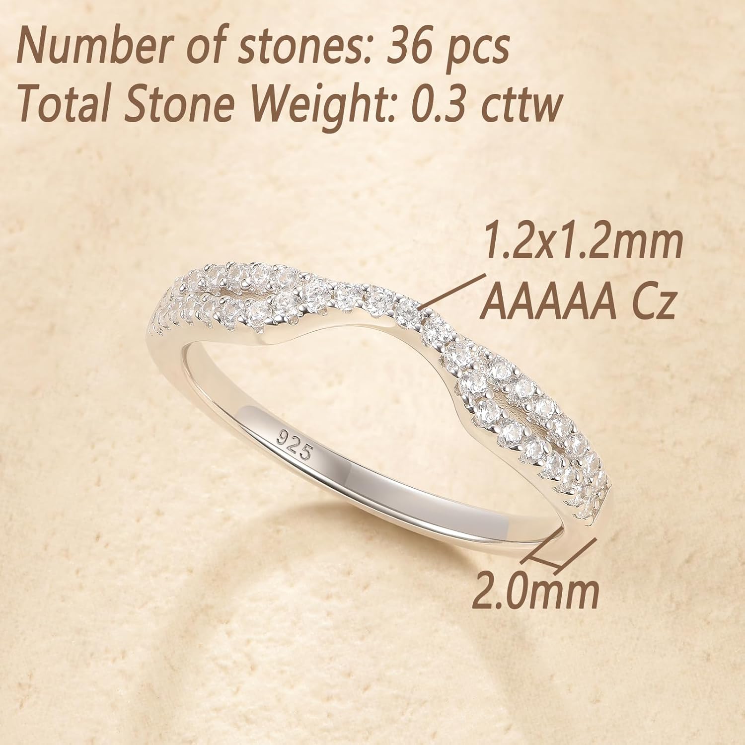 Wuziwen Curved Wedding Bands for Women Sterling Silver Infinity Eternity Rings for Engagement Ring Cubic Zirconia - Image 5