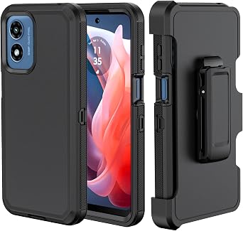 Phone Case for Moto G Play 2024 Case,Heavy Duty Hard Shockproof Armor Protector Case Cover with Belt Clip Holster for Moto G Play 2024 Phone Case Black