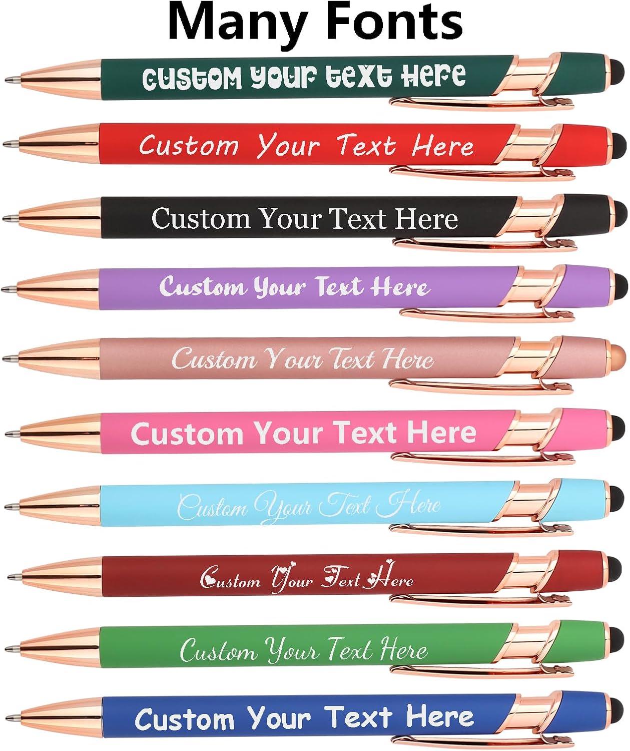 Personalized Ink Pens With Stylus With Free Engraving Name Businesss Logo, Soft Smooth Black Ink Office Gift For Friends Family 20 PCS Rose