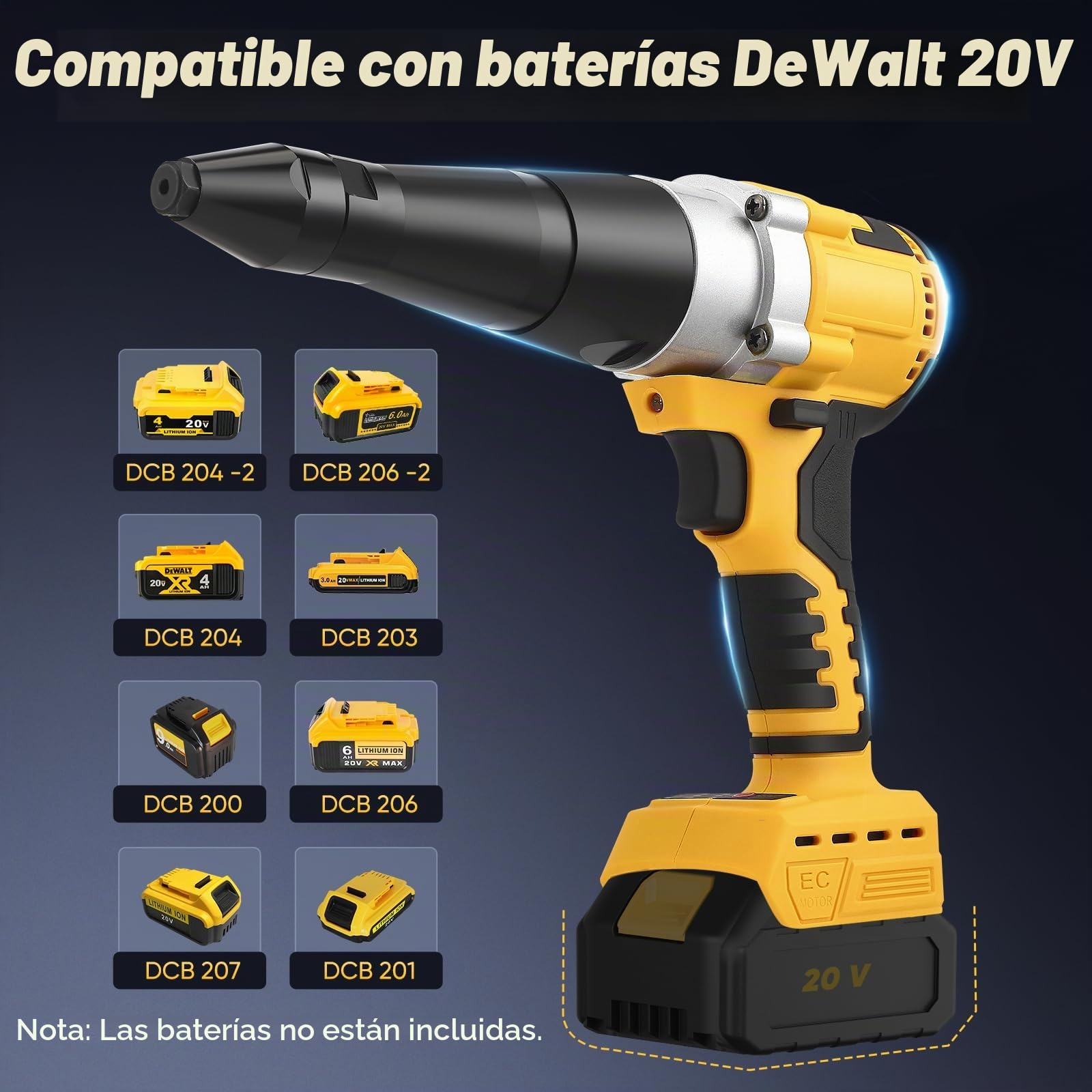 Pistola de remaches eléctrica Akku, compatible con Dewalt 20V (sin batería), pistola de remaches automáticos eléctricos con 40 remaches para remaches de 1/8 de pulgada, 5/32 de pulgada