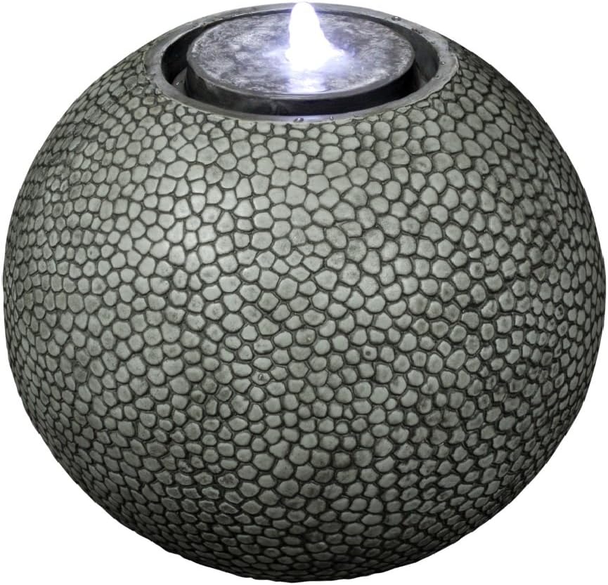 Pebble Sphere 19" Fountain w/LED Light: Large Ball Water Feature, Indoor/Outdoor, Garden Fountain, Patio Fountain HF-S04-19L