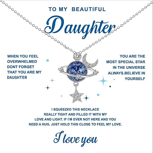 RINHOO To My Beautiful Granddaughter Collar de estrellas y luna, collar especial de estrella con circonita cúbica, estrellas, luna, zafiros