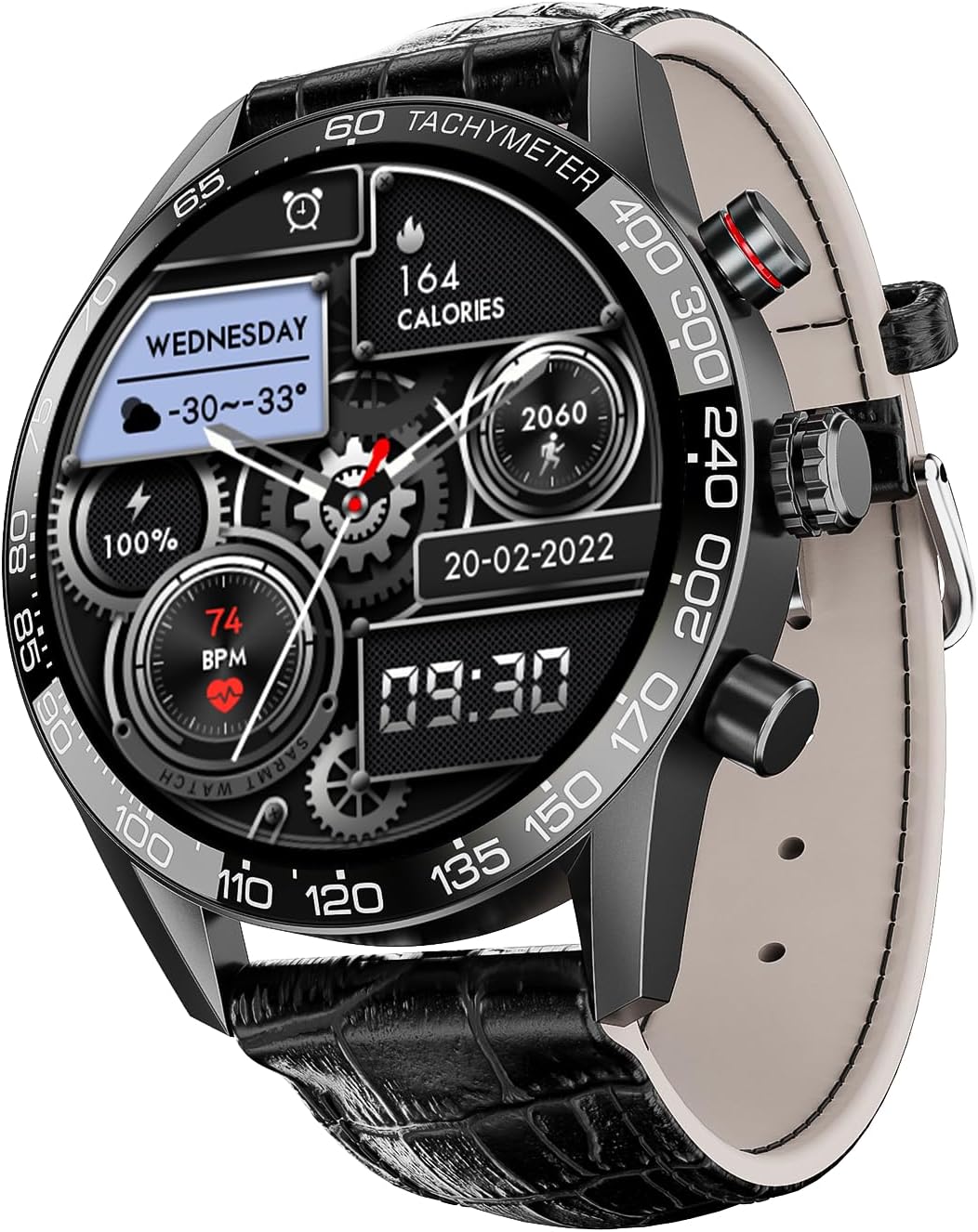 boAtboAt Enigma Z40 Smart Watch w/ 1.32" (3.3 cm) HD Display, Luxurious Metal Body Design, 100+ Sports Mode, Female Wellness, Built-in Games, HR & SpO2, IP67(Black Leather)