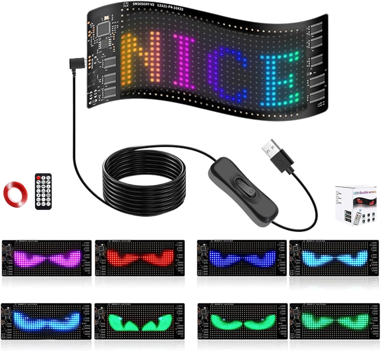 LED Anzeigetafel Programmierbar,17,3x7cm LED Laufschrift Programmierbar,Bluetooth Smart App LEDs RGB-Panel Anzeigetafel mit App und Fernbedienung,LEDNamensschild für Auto,Shop,Graffiti,Werbung