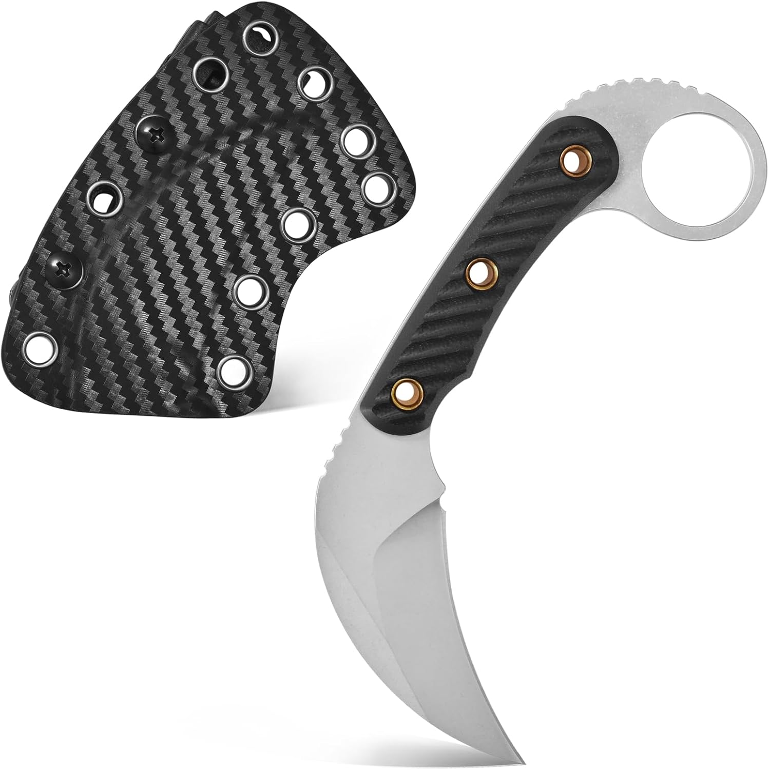 C1395 Fixed Blade Knife, AUS-10 Stonewashed Steel Blade G10 Handle Claw Knife for Outdoor, EDC Tool, Survival, Hiking, Camping (Silver)