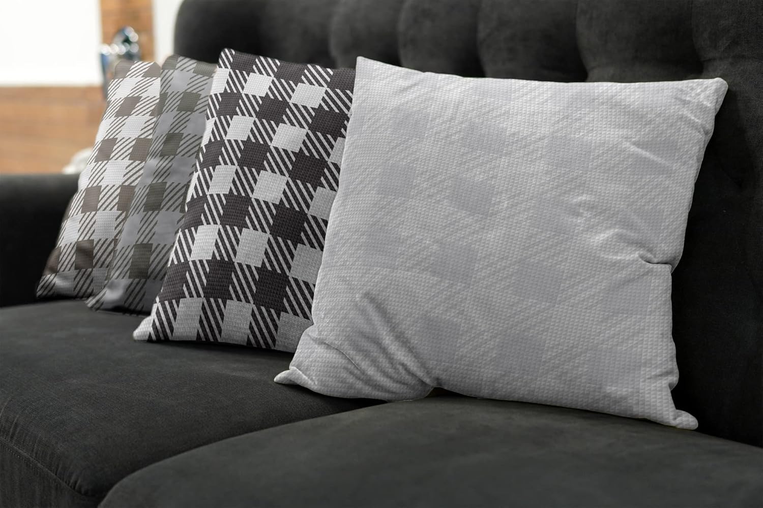 Ambesonne Plaid Throw Pillow Cushion Case Pack of 4, Traditional Tartan Pattern British Style Repetitive Design Squares, Modern Accent Double-Sided Digital Printing, 18", Dark Eggshell White and Brown