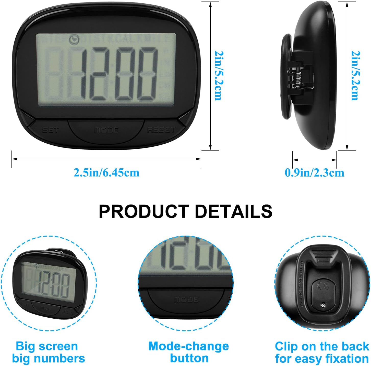 Pedometer for Walking, Step Counter for Walking for Women and Men with Large Display, Step Tracker for Kids, Pedometers for Steps and Miles Clip On for Seniors (Clock, Calorie, Distance) : Sports & Outdoors