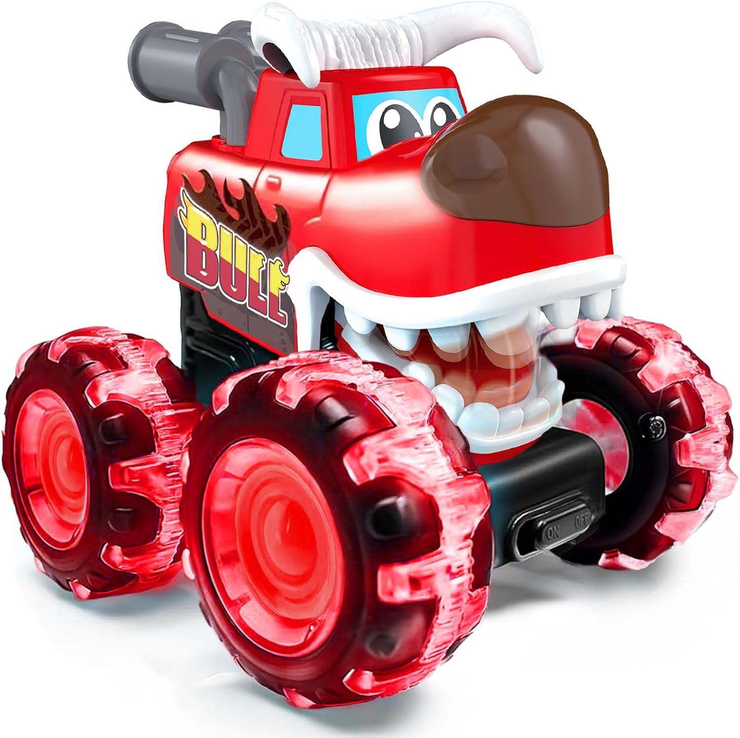 stargo 2 Pack Monster Truck Toy - Motion Activated Pull Back Light-Up Cars for Toddlers - Monster Shark & Bull with Lightning Wheels, Press & Go Cars for Easter Basket Stuffers & Boy Birthday Gifts