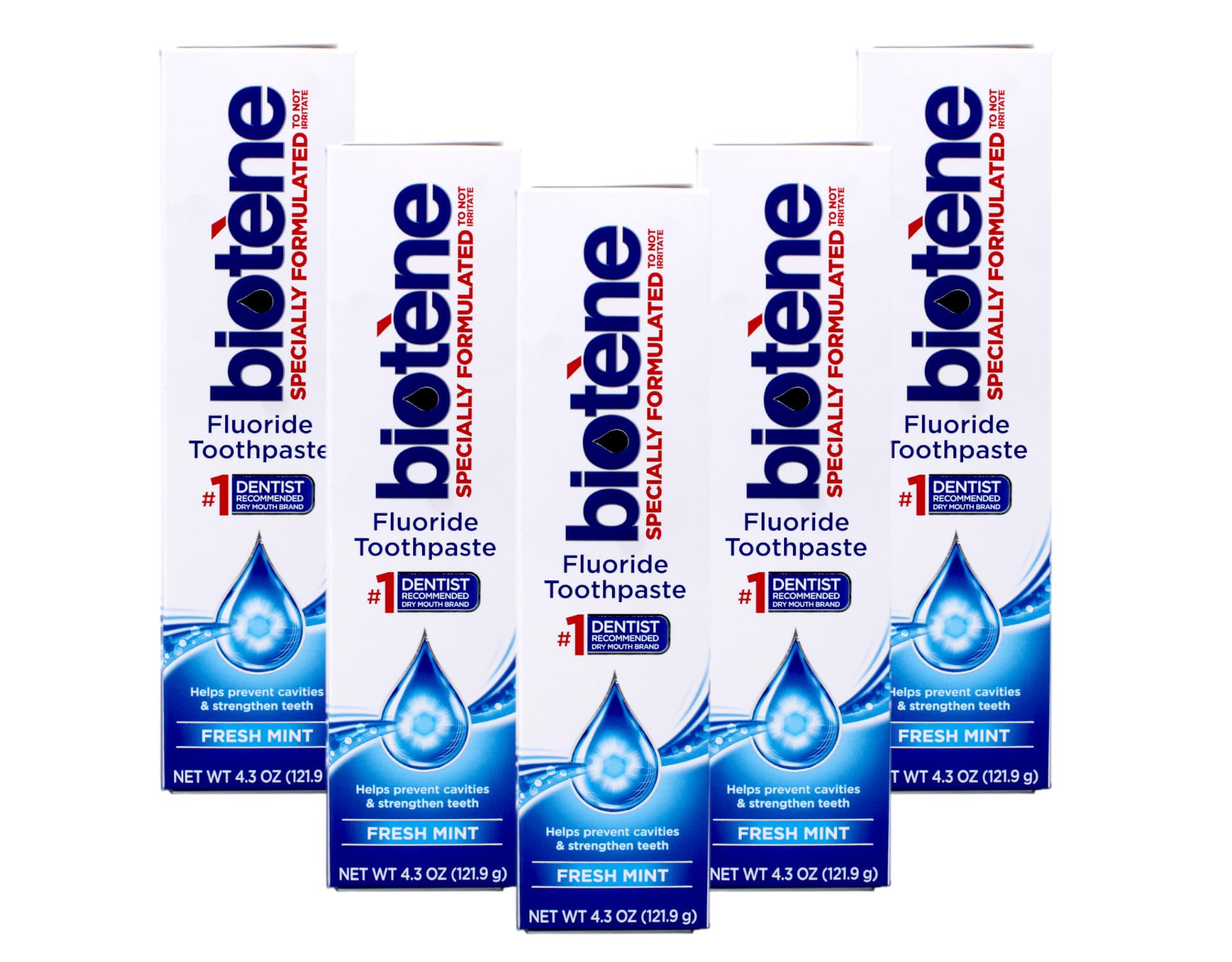 Biotene Toothpaste, Fresh Mint, 4.3 Ounce (Pack of 5)