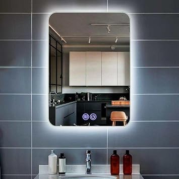 Rectangular LED Bathroom Mirror with Light, Anti-Fog Mirror, Wall Mirror with Lampshade, 3-Color Dimmable Makeup Mirrors, Touch SensorStyle A,40x60cm