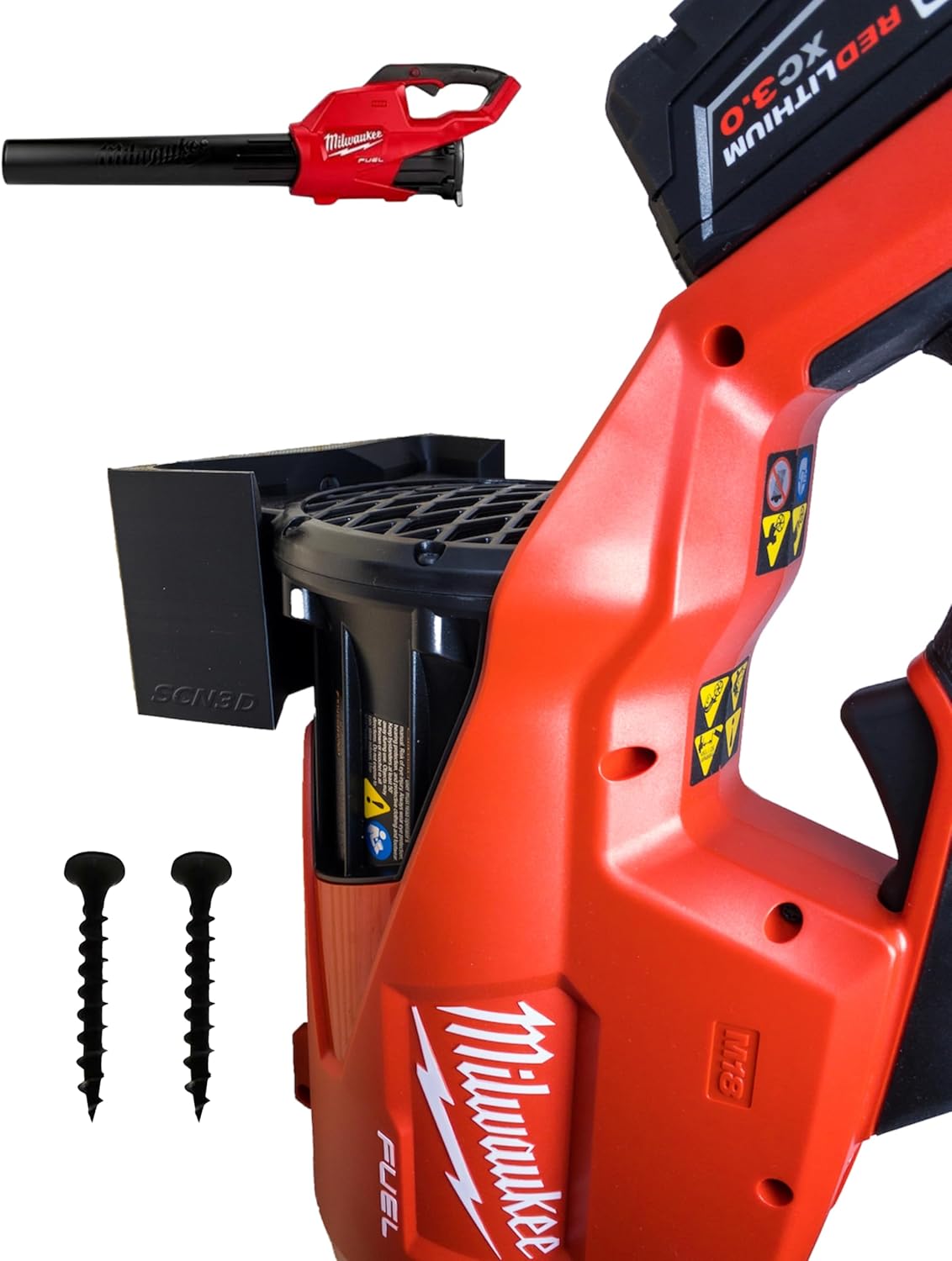 Milwaukee M18 Fuel Leaf Blower Wall Mount - Compatible with 2724-20 & 2724-21 - Leaf Blower Wall Mount Holder Bracket for Garage Storage - Easy Installation with Free Screws Included (Black)