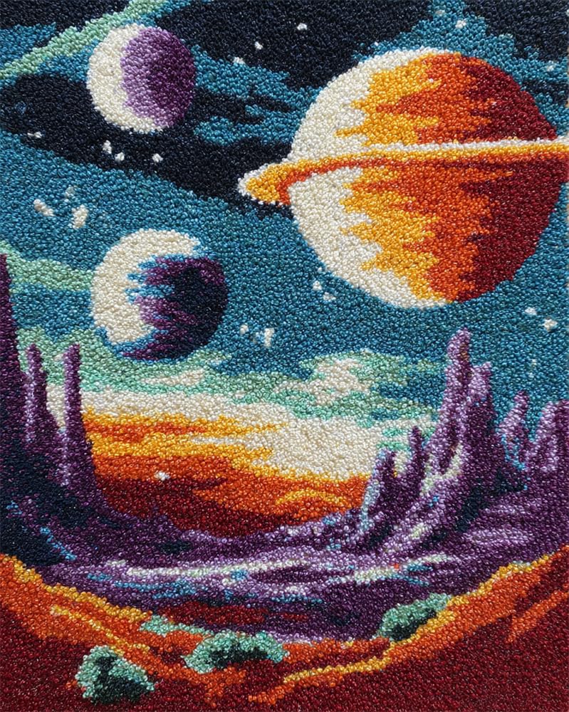 Kitquiver Rug Kits for Adults Latch Hook Printed Space Planet 15X20In/52X38Cm DIY Crafts Crochet Yarn Handmade Embroidery with Printed Canvas Needlework for Home Decor