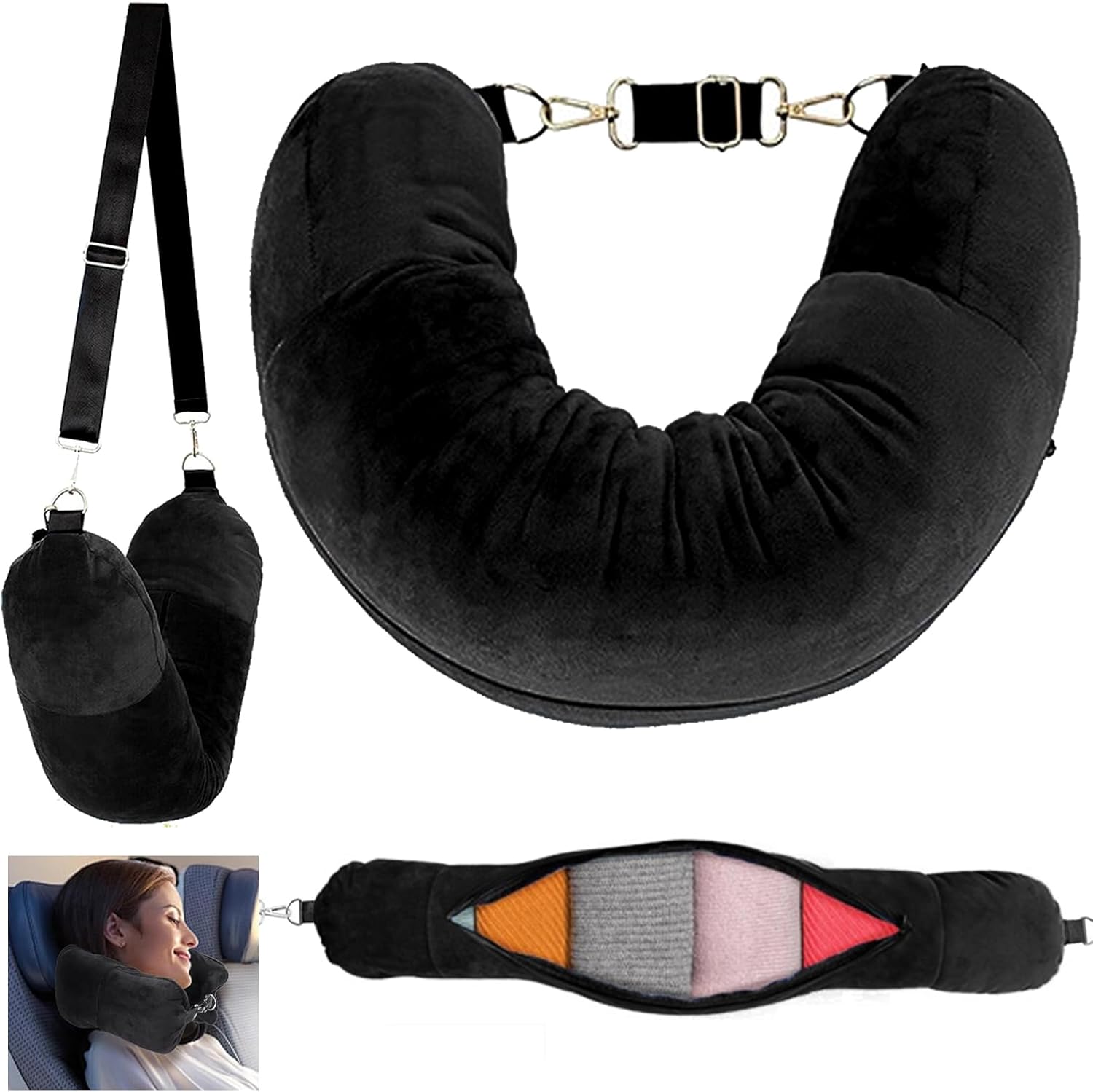 Cuscino da viaggio per aereo con cuscino da viaggio con collo morbido e confortevole a forma di U con felpa con cappuccio  15