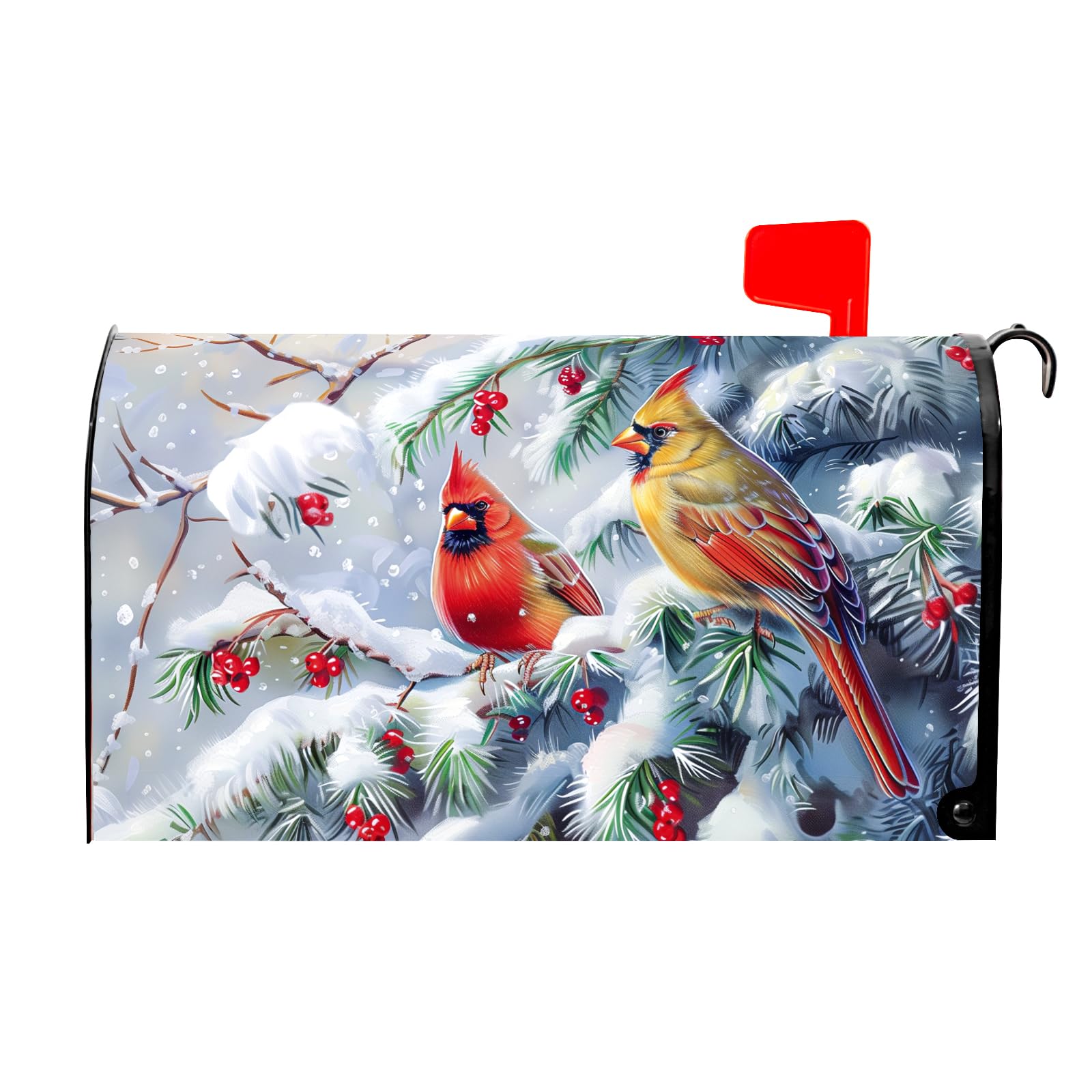 Winter Mailbox Covers Magnetic Standard Size 21 X 25.5 Inch Christmastree Mailbox Cover Snowflakes Birds Mailbox Wraps Post Letter Box Cover Decoration Outdoor Garden Home Yard Outside