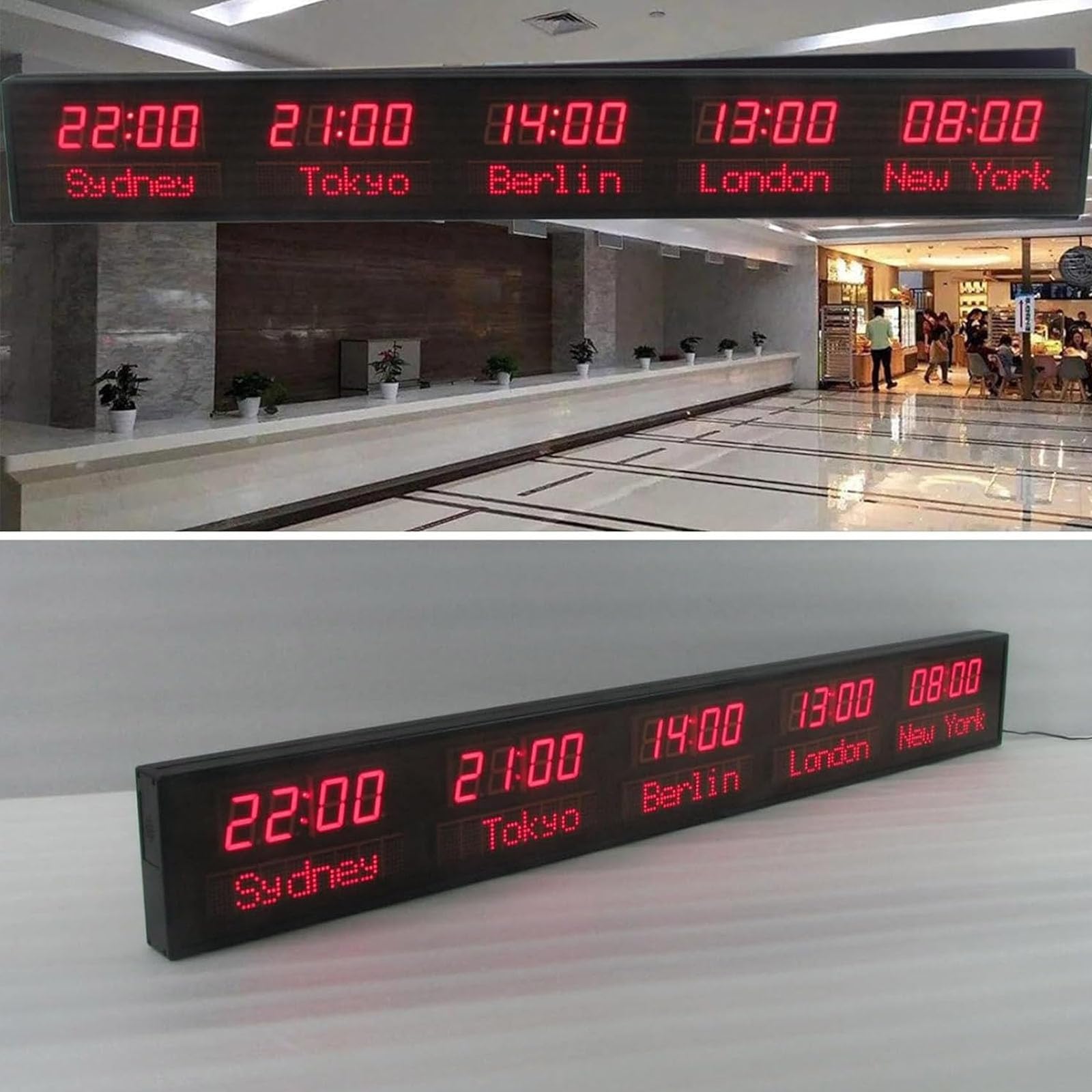 Orologio digitale con fusi orari multipli, display orario mondiale a 5 città, luminosità regolabile, per hotel, uffici, aeroporti