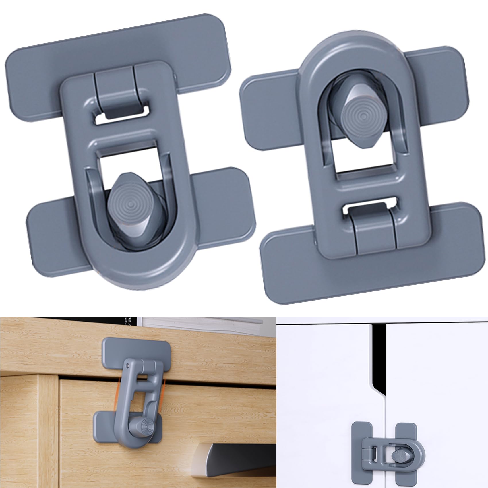 Bstsilver 2-Pack Cabinet Lock Childproof for Refrigerator Door Drawer Freezer RV Oven Cupboard Closet Box, 90 Degree Fridge Latches Petproof Baby