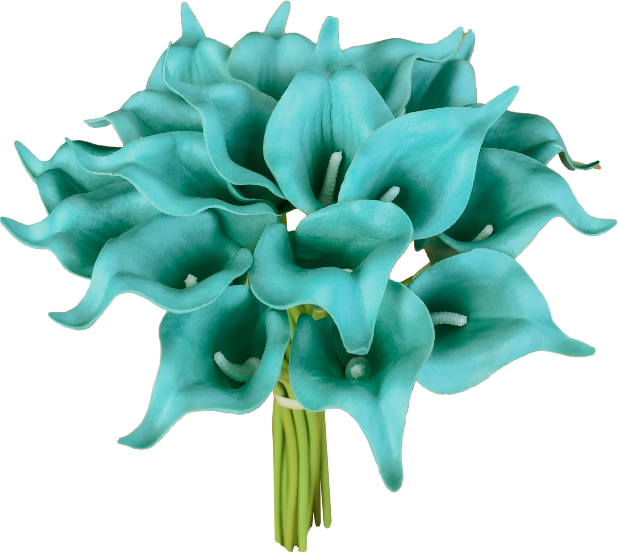 Mandy's PU Teal Calla Lily Artificial Flowers 20 Stems 13.5in Faux Realistic Centerpiece for Valentine's Day and Easter Decorations DIY Bridal Bouquet Home Décor