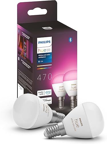 Philips Hue - Bombilla LED inteligente Esférica, casquillo E14, 5.1W 470 lúmens, Luz Blanca y de Colores, Compatible con