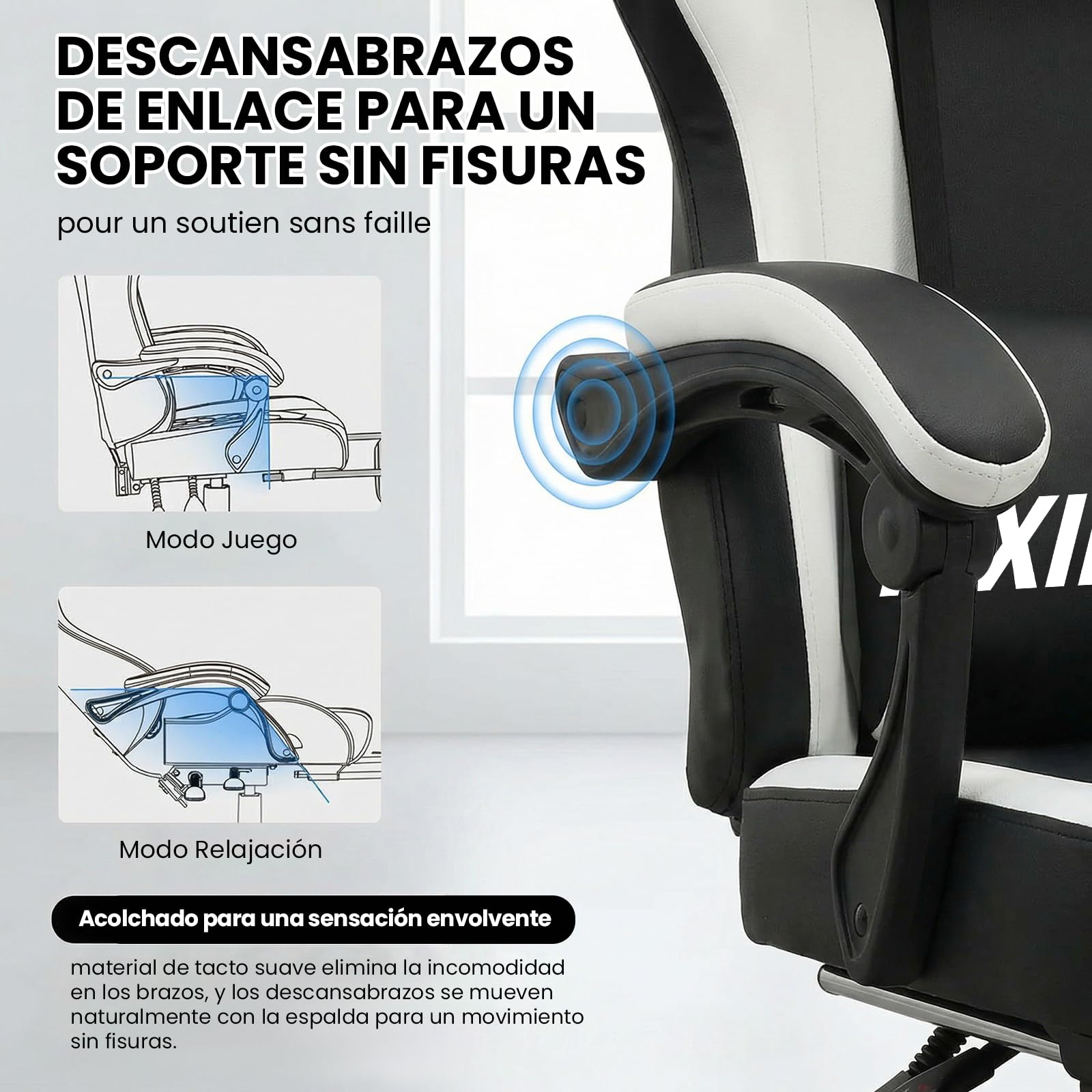 Silla de oficina ergonómica con reposapiés, silla de escritorio hasta 150 kg, silla de juegos de piel PVC, silla ergonómica giratoria para oficina en casa y gamer