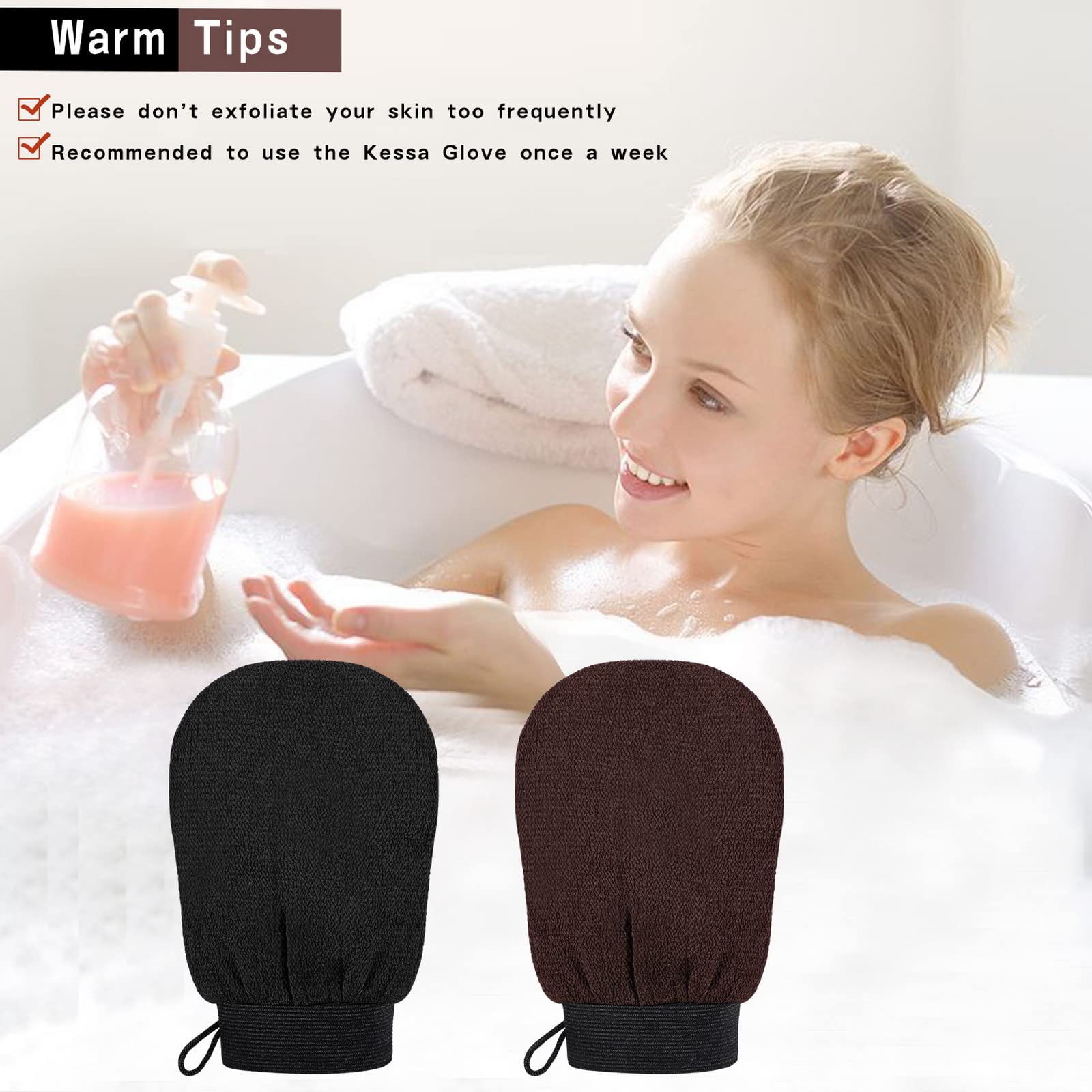 Lot de 2 Gant Exfoliant Corps, Gant de Crin pour Gommage Corps et Exfoliant Visage, Femme et Homme Gant Kessa pour Nettoie et Purifie La Peau (Noir Marron)