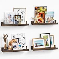 Vista 16 de Forbena Estante de repisa blanca para cuadros, estantes flotantes con borde para libros de dormitorio, estantes de esquina para guardería, estantes